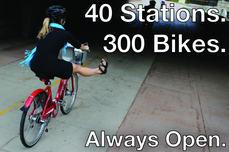 40 Stations. 300 Bikes. Always Open.