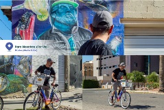 BURRITOS & BARRIO BCYCLE TOUR - Artist Martin Zubia (Blaster) next to mural Para Nosotros (For Us)